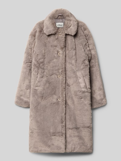 s.Oliver RED LABEL Regular fit lange jas van imitatiebont met platte kraag Middengrijs - 1