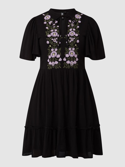 Pieces Sukienka z kwiatowymi haftami model ‘Veia’ Czarny 2