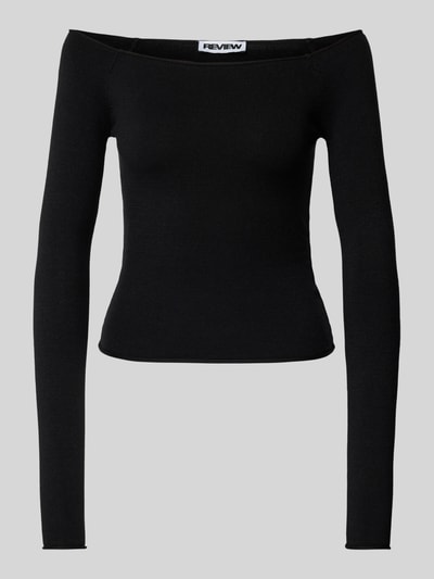 Review Cropped Strickpullover mit U-Boot-Ausschnitt Black 2