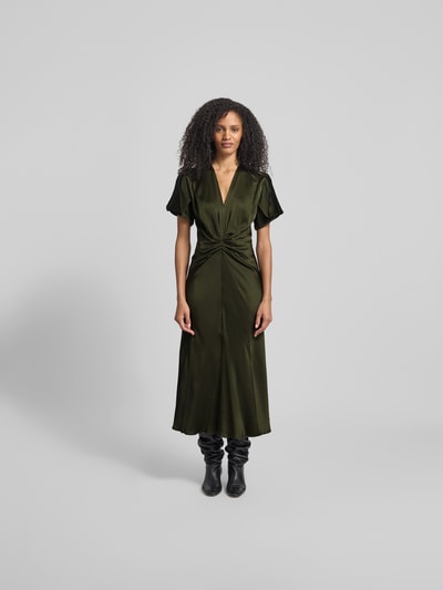 Victoria Beckham Midikleid mit V-Ausschnitt Oliv 4