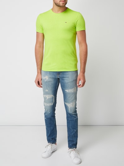 Tommy Jeans Slim Fit T Shirt mit Logo Stickerei neon gelb melange online kaufen