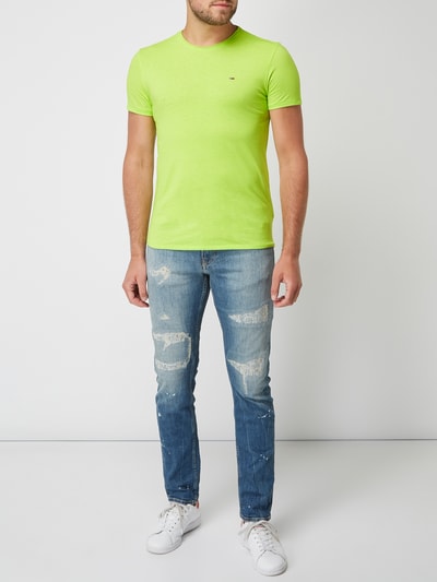 Tommy Jeans T-shirt o kroju slim fit z wyhaftowanym logo  Neonowy żółty melanż 1