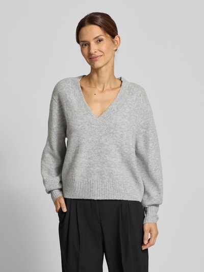 Vero Moda Comfort Fit Strickpullover mit Woll-Anteil Modell 'BOOM' Hellgrau Melange 4