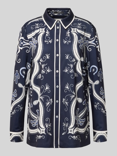 Oui Regular Fit Hemdbluse mit Manschetten Dunkelblau 2