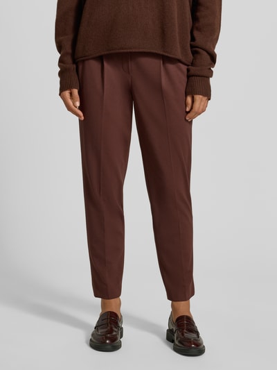 Luisa Cerano Straight fit broek van viscosemix met bandplooien Donkerbruin - 4