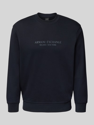Armani Exchange Sweatshirt met labelprint en ronde hals Marineblauw - 2