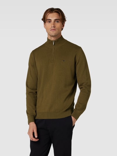 Fynch-Hatton Gebreide pullover met labeldetails, model 'Troyer' Donkergroen gemêleerd - 4