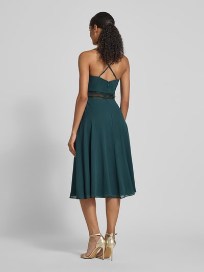 V.M. Knielange cocktailjurk met cascadehals Donkergroen - 5