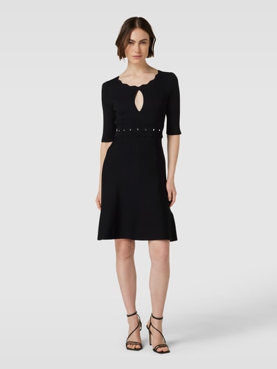 Liu Jo White Knielanges Kleid mit Strukturmuster Black 1