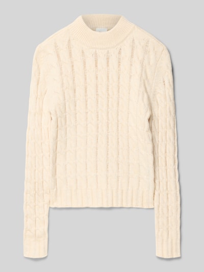 s.Oliver RED LABEL Sweter z dzianiny o kroju regular fit ze wzorem ze ściegu warkoczowego Écru melanż 1