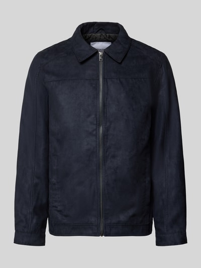 Produktfoto, dunkelblaue Jacke mit Umlegekragen Modell 'DYLAN' von Jack & Jones, Reißverschluss, Regular Fit, glatte Textur
