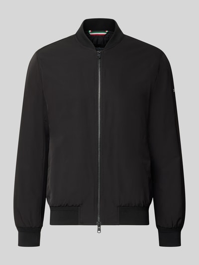 Produktfoto, Regular Fit Jacke mit Stehkragen Modell 'Rapid' von CINQUE, czarna kurtka z zamkiem błyskawicznym dwustronnym, wpuszczane kieszenie, elastyczne wykończenia, długość tyłu w rozmiarze M: 70 cm, szerokość ramion w rozmiarze M: 49 cm, szerokość klatki piersiowej w rozmiarze M: 59 cm, długość rękawów w rozmiarze M: 69 cm