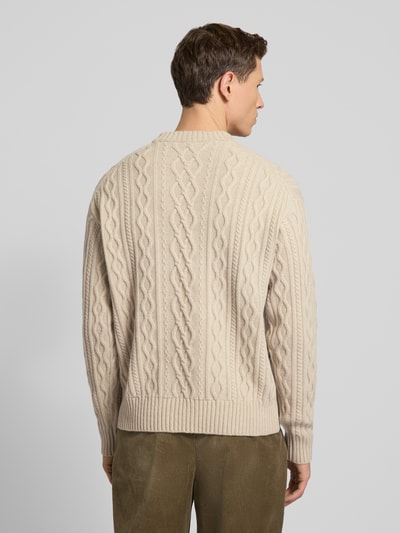 BOSS Orange Regular Fit Strickpullover aus reiner Schurwolle Modell 'KABLETO' Sand 5