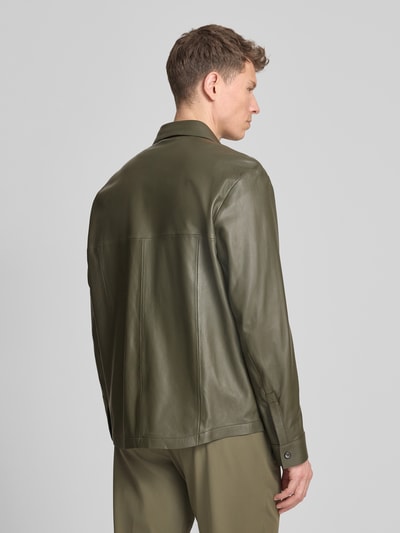 BOSS Green regular fit leren jack van echt lamsleer model 'LH_PS SPIRIT70 ST' - Porsche x BOSS Olijfgroen - 5