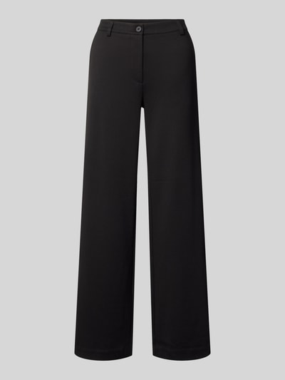 Produktfoto, Wide Fit Stoffhose mit Viskose-Anteil Modell 'Nanni' von FREE/QUENT in Schwarz, Elastischer-Material-Mix, Knopf-Reißverschluss, glatte Textur, Damen, Bundweite bei Größe M 41 cm, Innenbeinlänge 82 cm