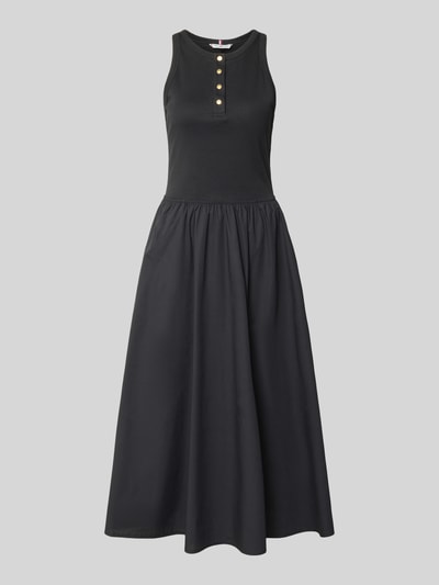 Produktfoto, A-Linie Freizeitkleid aus reiner Baumwolle von Tommy Hilfiger, Optik: Unifarben, Passform: A-Linie, Maxi, Rundhals, kurze Knopfleiste, breite Träger, seitliche Eingrifftaschen, Baumwolle-Mix, Allover-Muster dezent gestreift, glatt strukturierte Textur.
