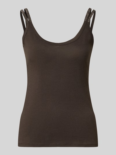 Produktfoto, Tanktop mit Rundhalsausschnitt und Label-Detail von monari aus Baumwoll-Modal-Mix im Regular-Fit, bräunliche Farbe.