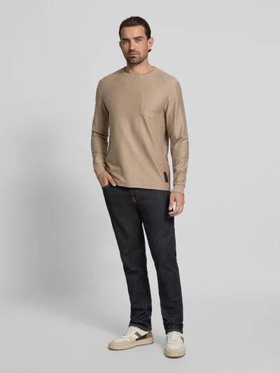 Tom Tailor Denim Bluzka o kroju regular fit z mieszanki bawełny z długim rękawem i fakturowanym, tkanym wzorem Orzechowy 1