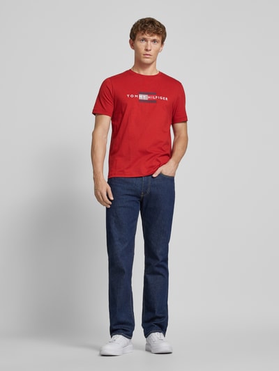 Tommy Hilfiger T-shirt met labelprint Donkerrood - 1