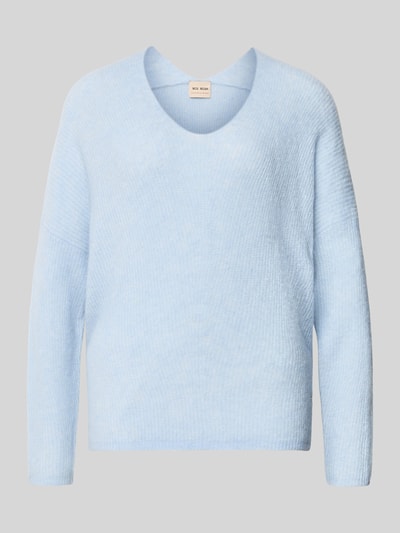 Produktfoto, Strickpullover aus Woll-Mix mit V-Ausschnitt Modell 'THORA' von MOS MOSH, hellblau, fein gerippt, Regular Fit, Damen Strickpullover