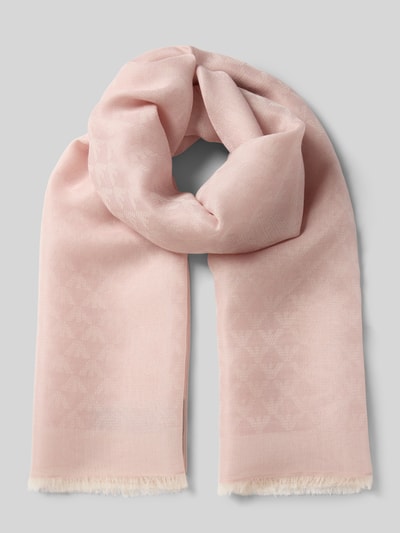 Produktfoto, Schal mit Fransen von Emporio Armani in zartem Rosa, rechteckige Form, Baumwoll-Viskose-Mix, Label-Details, 74 cm Breite