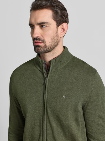 Christian Berg Men Strickjacke mit Reißverschluss Oliv Melange 3