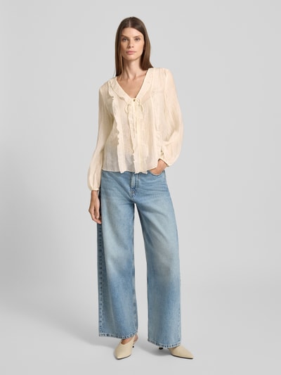 Zero Regular Fit Bluse mit V-Ausschnitt und Schnürung Ecru 1