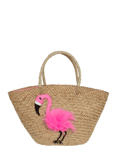 BALI BALI Shopper van stro met flamingoborduursel Fuchsia - 2