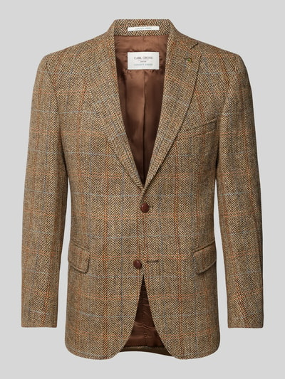 Carl Gross Regular Fit Harris Tweed Sakko aus Schurwolle mit Pattentaschen Modell 'Theo' Hellbraun 2