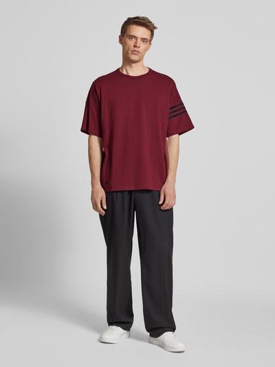 adidas Originals T-shirt met geribde ronde hals Donkerrood - 1