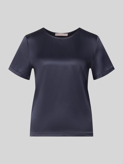 Productfoto, Regular Fit Bluse aus Satin van Christian Berg Woman Selection, donkere satijnen stof, ronde hals, korte mouwen, 56 cm ruglengte, 23 cm mouwlengte, damesblouse.