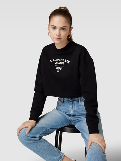 Calvin Klein Jeans Sweatshirt met labelprint, model 'VARSITY' Zwart - 3