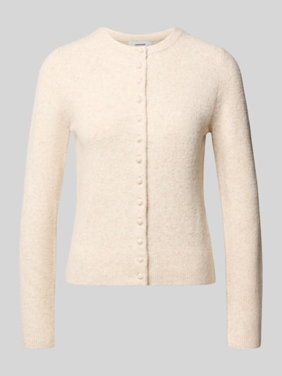 Produktfoto, Slim Fit Strickjacke mit Woll-Anteil Modell 'Sia' von Topshop, cremefarben, feine Strick-Optik, gerippte Abschlüsse, durchgehende Knopfleiste
