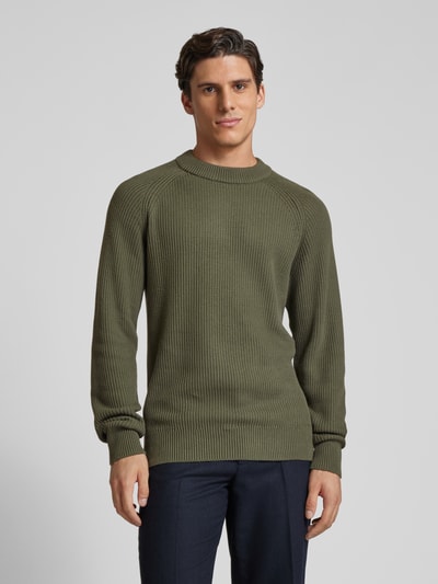 Casual Friday Gebreide pullover met ribboorden, model 'Kristian' Donkergroen gemêleerd - 4