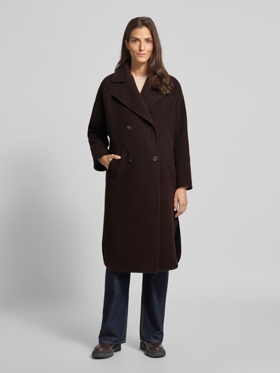 Marc O'Polo Regular fit lange wollen jas met dubbele knoopsluiting Donkerbruin - 4