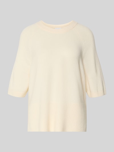 Produktfoto, Strickpullover mit 1/2-Arm von comma aus Baumwoll-Mix in Creme, Relaxed Fit, Rundhalsausschnitt, feine Struktur.