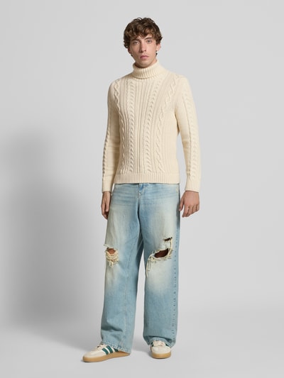 Superdry Gebreide pullover met kabelpatroon, model 'Jacob' Offwhite - 1