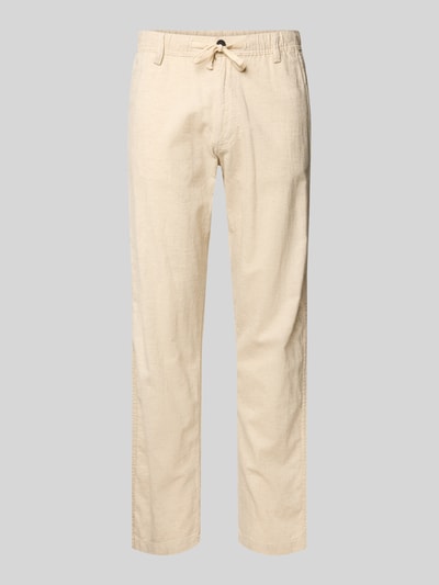 Productfoto, Relaxed Fit Hose aus Baumwoll-Leinen-Mix Modell 'KANE' van Jack & Jones in beige, elastische taille met trekkoord, achterzakken, maat M taillewijdte 42 cm, binnenbeenlengte 82 cm, heren broek