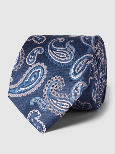 BOSS Slim Fit Zijden stropdas met paisleymotief Donkerblauw - 1