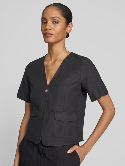 Vila Regular fit blouse met knoopsluiting en klepzakken Zwart - 3