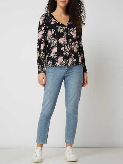 Pieces Blouse met bloemenmotief, model 'Paola' Zwart - 1