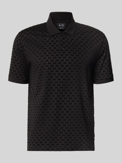 Produktfoto, Regular Fit Poloshirt aus reiner Baumwolle von Armani Exchange in Schwarz mit Allover-Logo-Print, kurzärmlig, Polokragen.