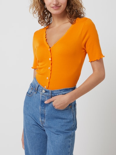 Only Shirt met ribstructuur, model 'Laila' Oranje - 4