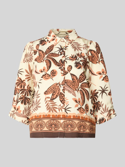 Produktfoto, Boxy Fit Bluse im Allover-Look Modell 'Bono' von LOLLYS LAUNDRY aus Viskose-Mix in Creme mit braunem Muster, strukturierte Oberfläche