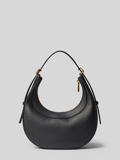Produktfoto, schwarze Shoulder Bag mit Strukturmuster Modell 'Whisper' von Coccinelle, goldene Details, breite 24 cm, strukturierte Oberfläche