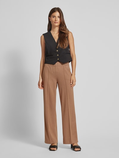 ROSNER Wide leg stoffen broek met elastische band, model 'May' Camel - 1