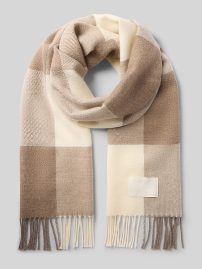 Produktfoto, Schal aus reiner Wolle Modell 'Zesy' von BOSS, kariert in Beige, Creme und Braun, weiche Textur, Damen Schal von BOSS