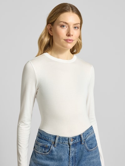 OPUS Longsleeve mit geripptem Rundhalsausschnitt Modell 'Sifa' Offwhite 3