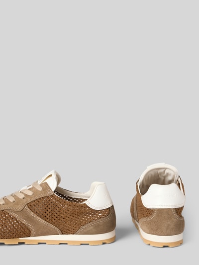 Produktfoto, Low Top Sneaker aus Leder-Mix Modell 'FABIANA 4M' von Marc O'Polo, mehrfarbige Optik, Velours, Glattleder, Strick, strukturierte Sohle, Lochstrick-Design, Label-Prägung, Logo-Print, Kontrast-Details, abgerundete Schuhspitze, flache Absatzform, Schnürung.