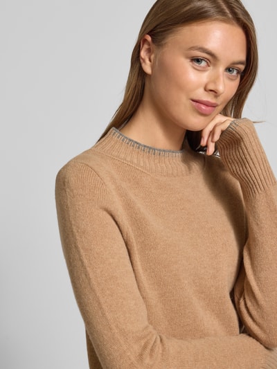 Christian Berg Woman Bluzka z długim rękawem o kroju regular fit z imitacji dzianiny z czystej wełny Camel 3